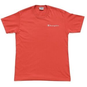 Vintage Champion Coral Red Embroidered Logo T-Shirt Large Streetwear Retro Tee